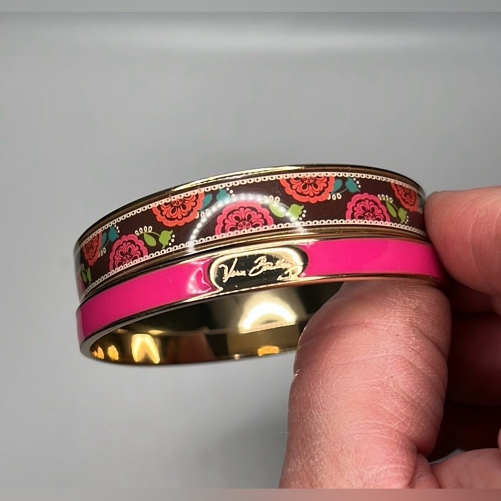 NWOT Vera Bradley bangle bracelets, 1 pink & gold, 1 brown w/ rose design